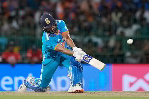 Rohit Sharma hits a six during the second ODI cricket against Sri Lanka